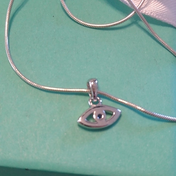 Sterling Silver Evil Eye Blue CZ Necklace 925 - Picture 4 of 4